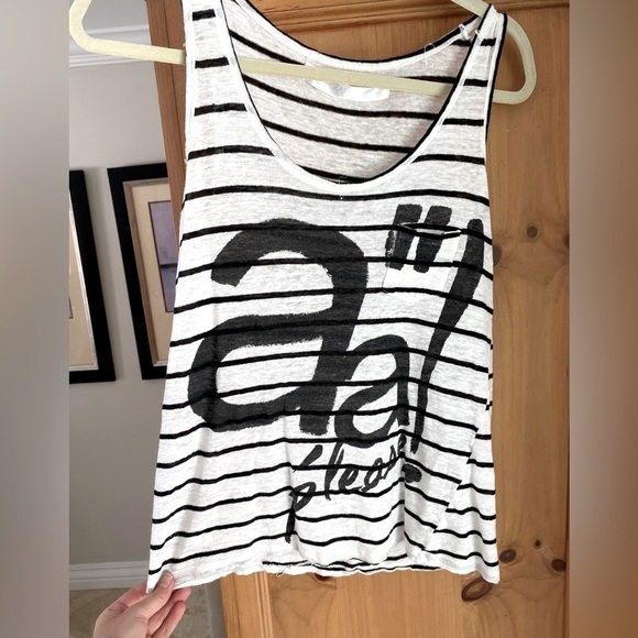 Zara Basic Black and White striped Linen blend  sleeveless T shit Tank top - M - Picture 1 of 8